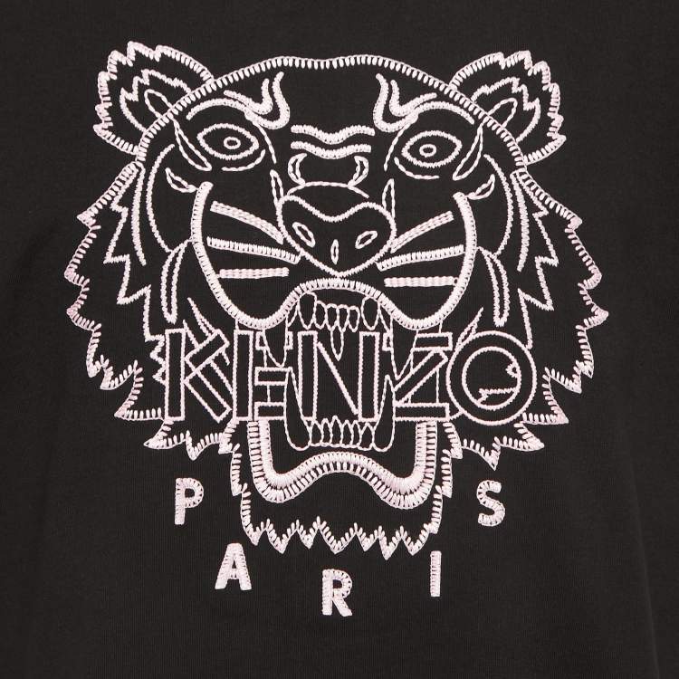 Pre Owned Kenzo Black Tiger Embroidered Cotton Short Sleeve T-Shirt M