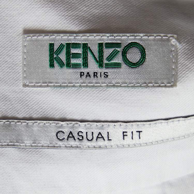 Pre Owned Kenzo White Cotton Tiger Embroidered Casual Fit Shirt L