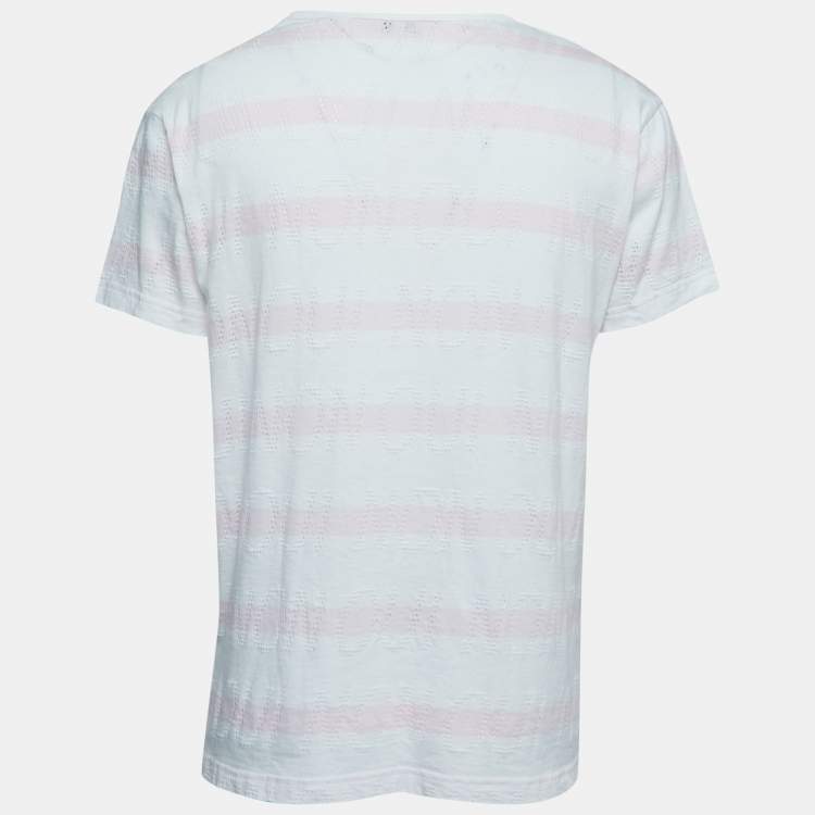 Pre Owned Kenzo White/Pink Patterned Cotton Crew Neck Half Sleeve T-Shirt M