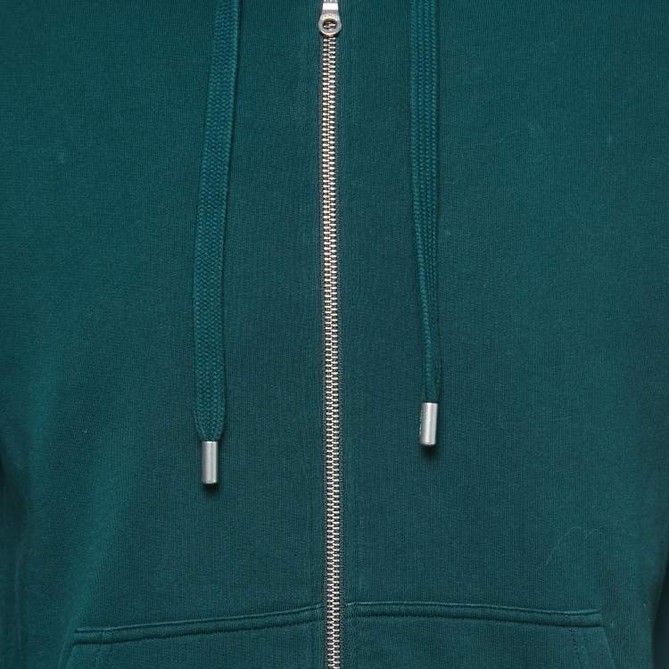 Pre Owned Kenzo Dark Green Logo Print Cotton Zip Front Hooded Jacket S