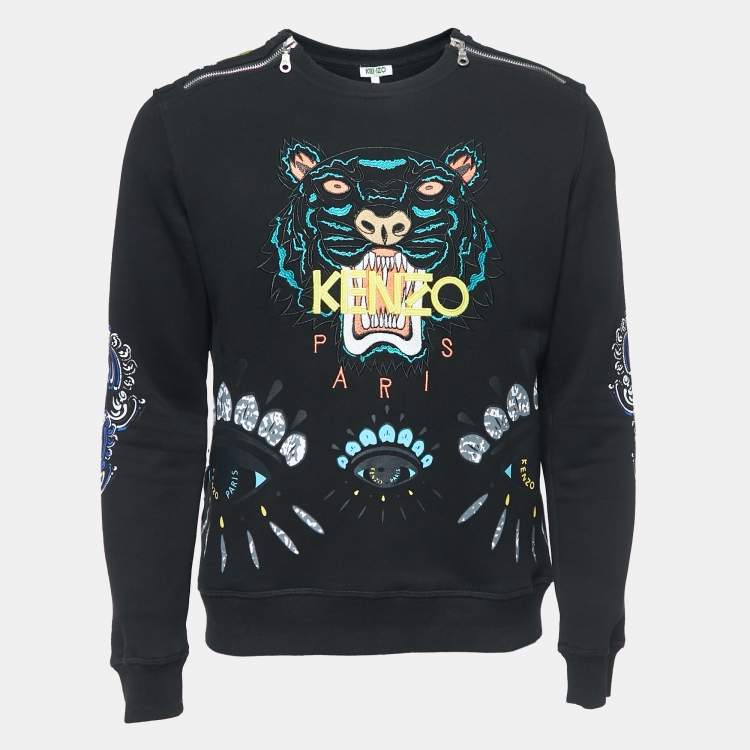 Kenzo Black Logo Embroidered Cotton Zip Detail Sweatshirt L Kenzo The Luxury Closet