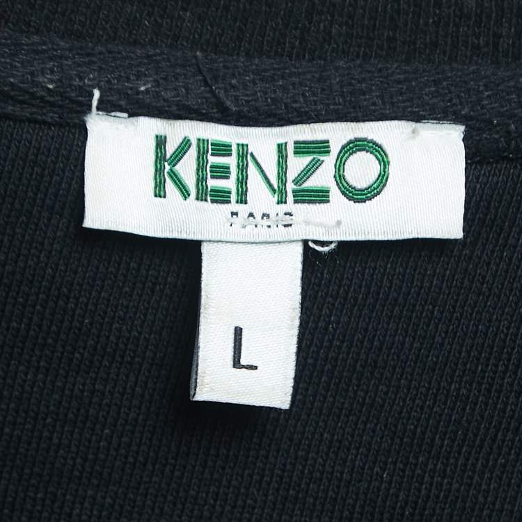 Pre Owned Kenzo Black Logo Embroidered Cotton Zip Detail Sweatshirt L