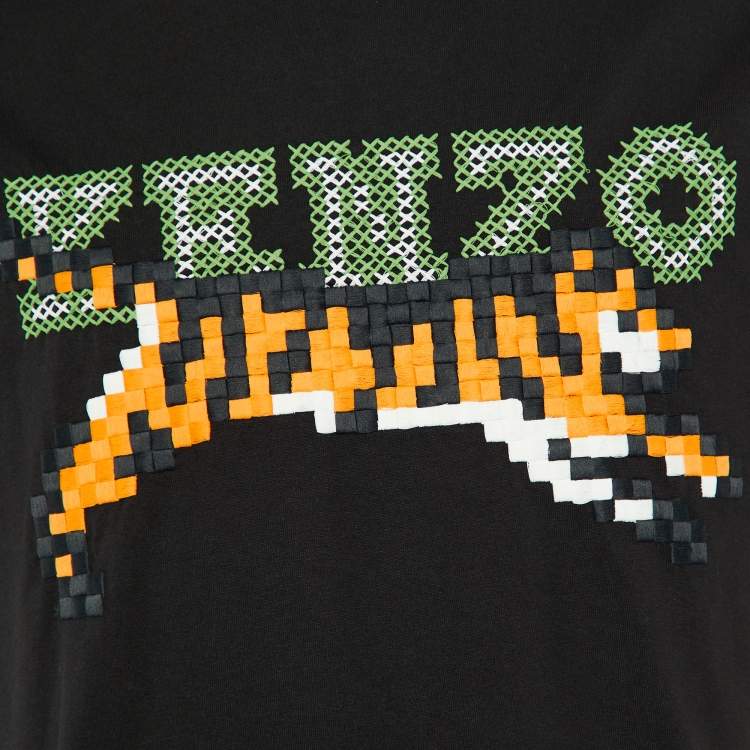 Pre Owned Kenzo Black Pixel Logo Embroidered Cotton Knit T-Shirt S