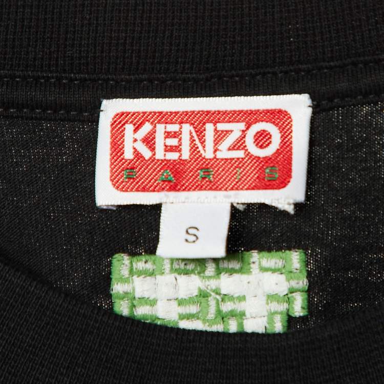 Pre Owned Kenzo Black Pixel Logo Embroidered Cotton Knit T-Shirt S
