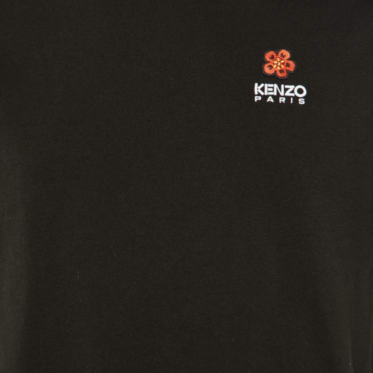 Pre Owned Kenzo Black Cotton Knit Boke Flower Applique T-Shirt S