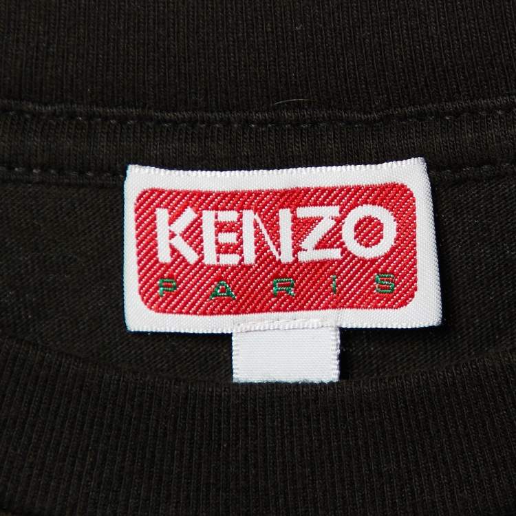 Pre Owned Kenzo Black Cotton Knit Boke Flower Applique T-Shirt S