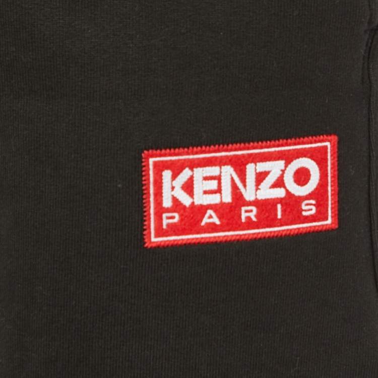 Pre Owned Kenzo Black Cotton Logo Patch Drawstring  Joggers S
