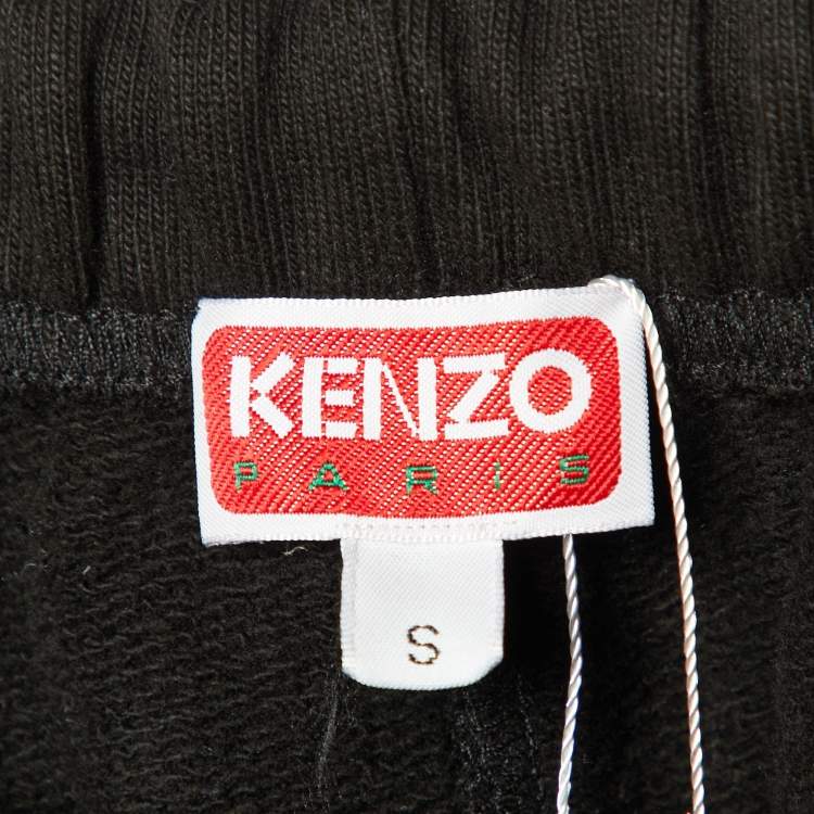 Pre Owned Kenzo Black Cotton Logo Patch Drawstring  Joggers S