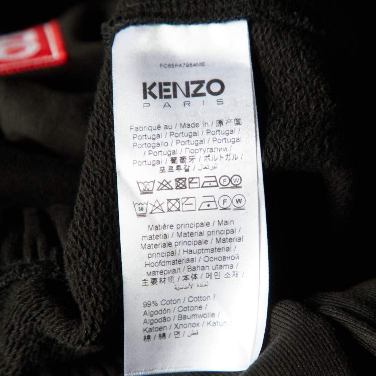Pre Owned Kenzo Black Cotton Logo Patch Drawstring  Joggers S