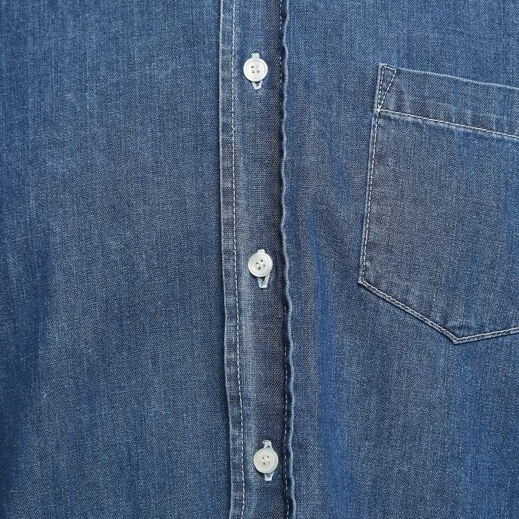 Pre Owned Kenzo Blue Denim Logo Patch Button Front Shirt M