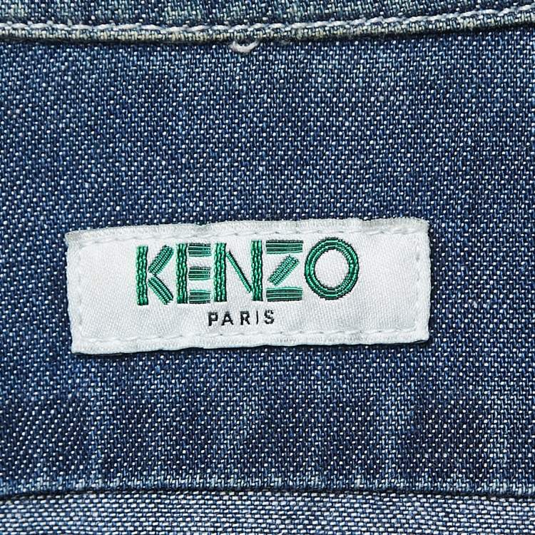 Pre Owned Kenzo Blue Denim Logo Patch Button Front Shirt M