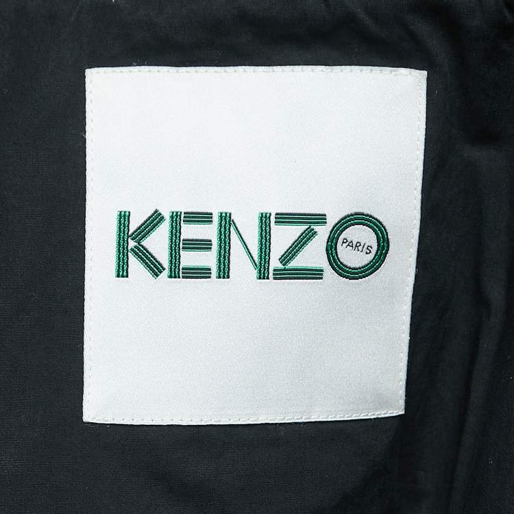Pre Owned Kenzo Navy Blue Gabardine Logo Detailed Zip Front Hooded Jacket S