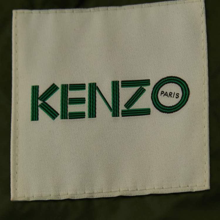 Pre Owned Kenzo Multicolor Quilted Logo Patch Button Front Flight Jacket L