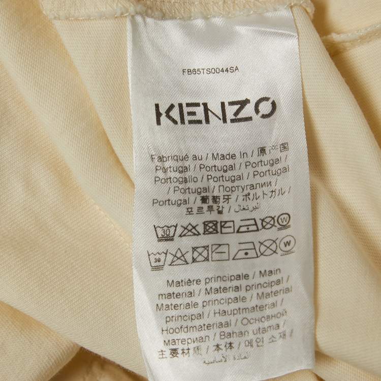 مملوكة مسبقًا Kenzo Light Yellow Logo Print Cotton Crew Neck T-Shirt L