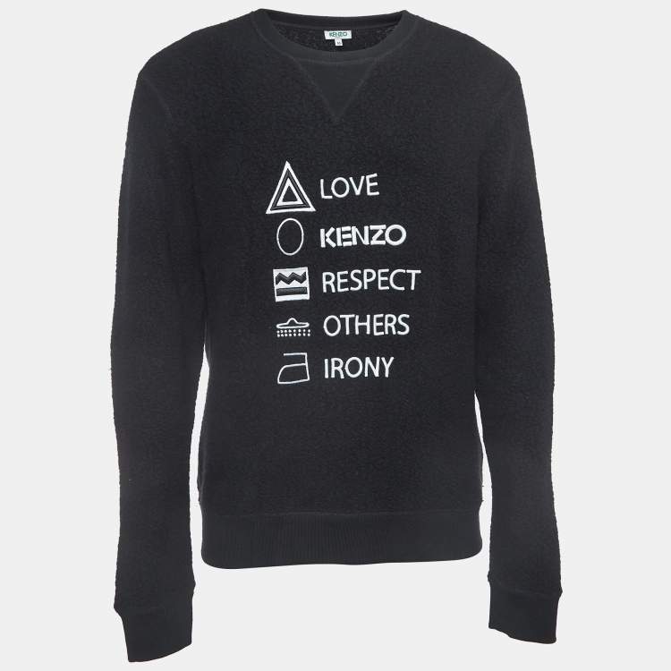 Pre Owned Kenzo Black Logo Embroidered Wool Blend Crew Neck Sweatshirt M