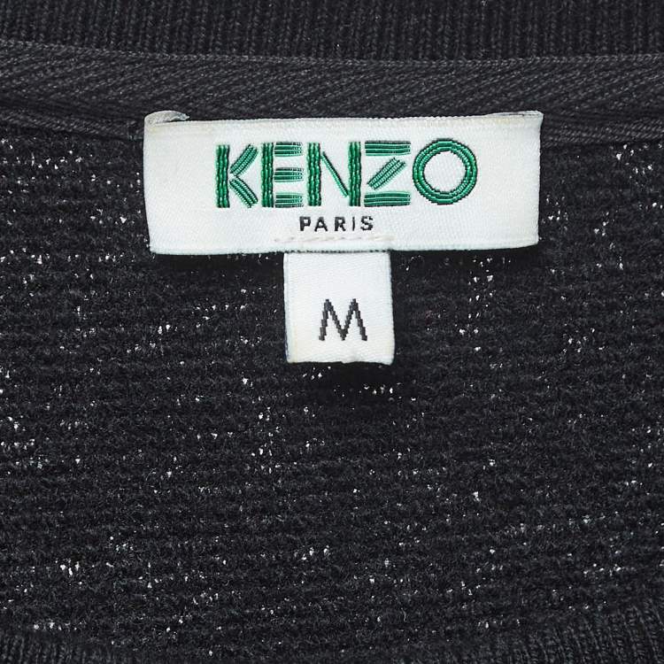 Pre Owned Kenzo Black Logo Embroidered Wool Blend Crew Neck Sweatshirt M