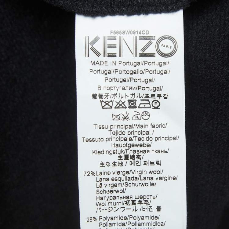 Pre Owned Kenzo Black Logo Embroidered Wool Blend Crew Neck Sweatshirt M