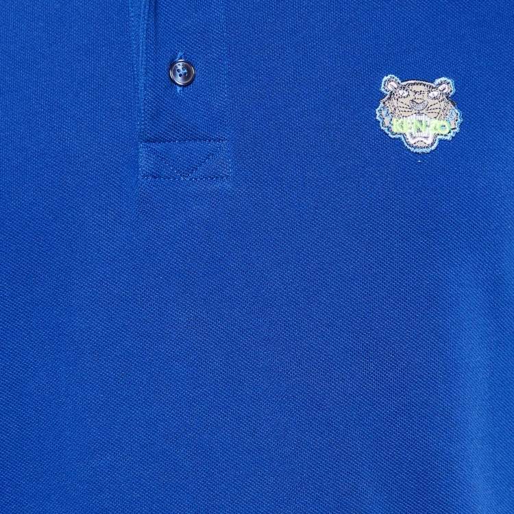 مملوكة مسبقًا Kenzo Blue Cotton Pique Tiger Patch K-Fit Polo T-Shirt S