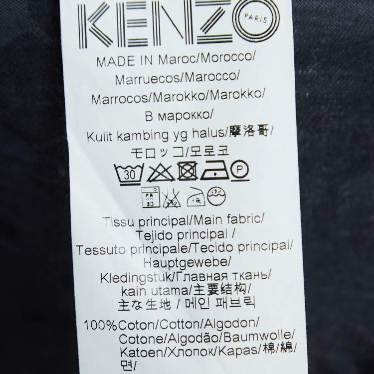 Pre Owned Kenzo Navy Blue Floral Patterned Button Down Full Sleeve Shirt M