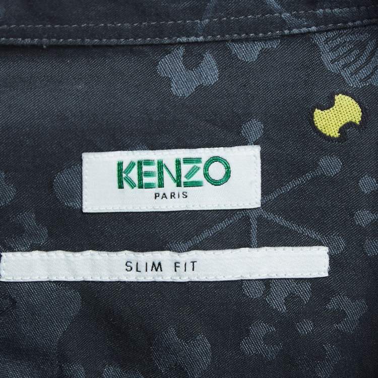 Pre Owned Kenzo Navy Blue Floral Patterned Button Down Full Sleeve Shirt M