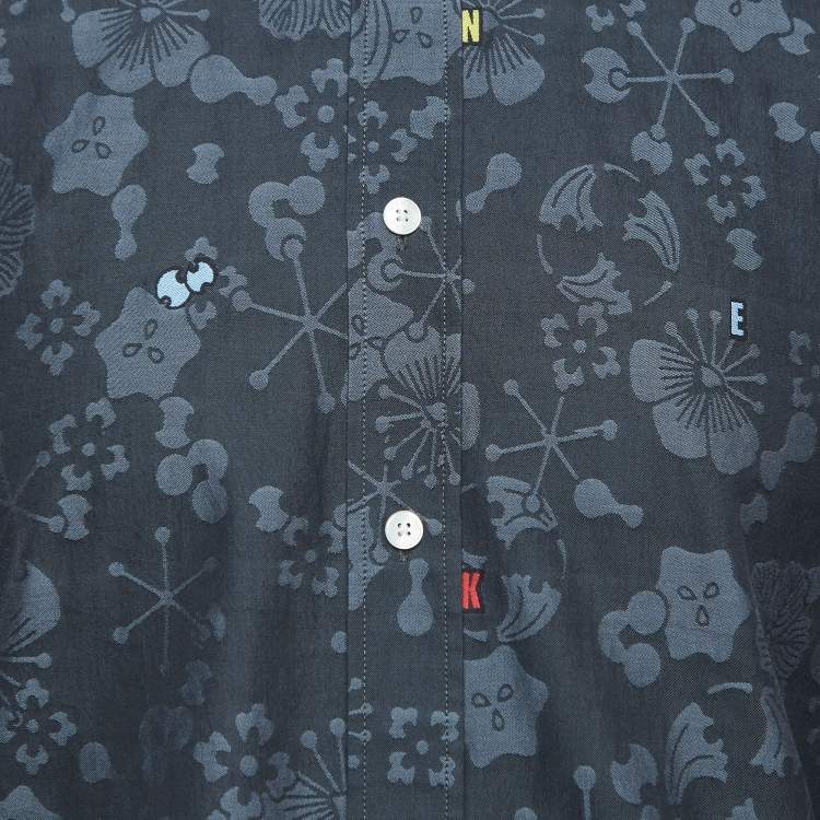 Pre Owned Kenzo Navy Blue Floral Patterned Button Down Full Sleeve Shirt M