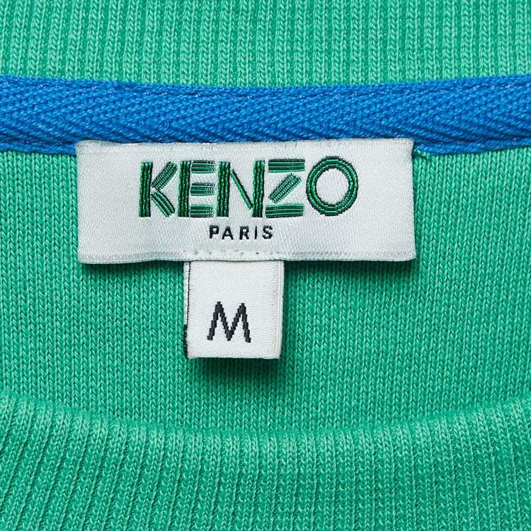 Pre Owned Kenzo Green Tiger Embroidered Cotton Crew Neck Sweatshirt M