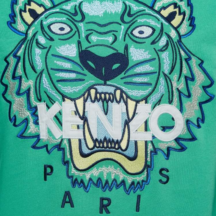 Pre Owned Kenzo Green Tiger Embroidered Cotton Crew Neck Sweatshirt M