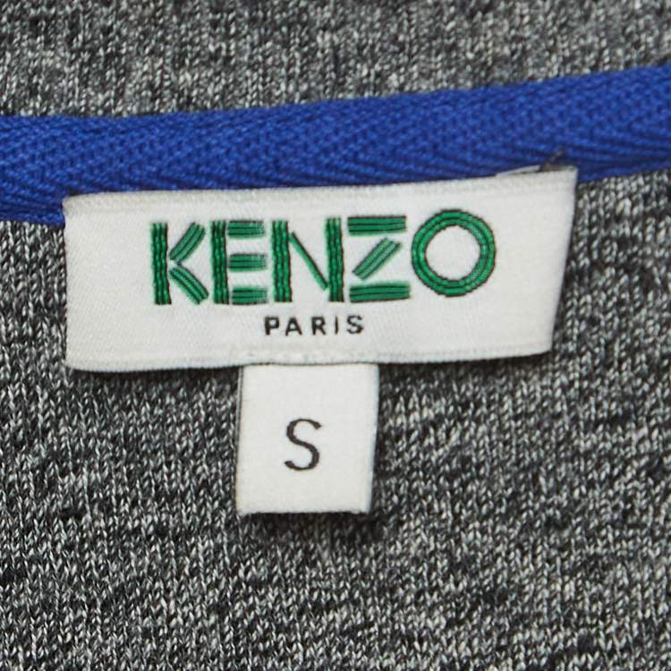 Pre Owned Kenzo Grey Logo Tiger Embroidered Cotton Crew Neck Sweatshirt S
