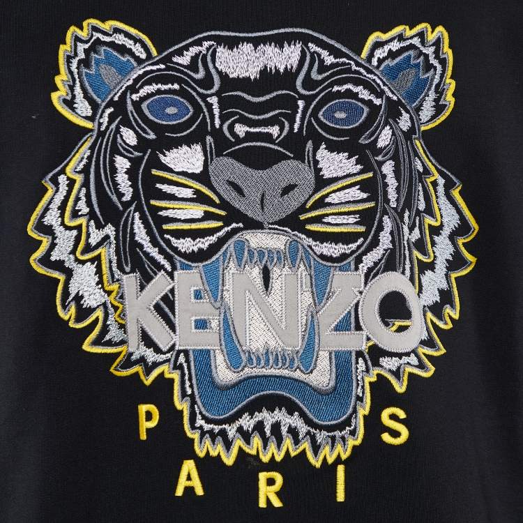 Pre Owned Kenzo Black Cotton Tiger Embroidered Sweatshirt XXL