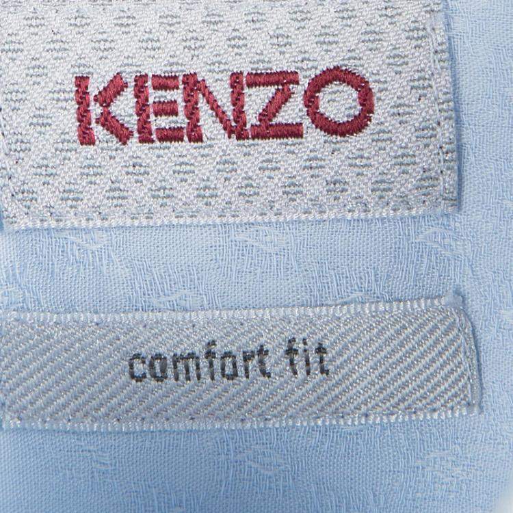 Pre Owned Kenzo Blue Textured Paisley Motif Cotton Comfort Fit  Long Sleeve Shirt 4XL