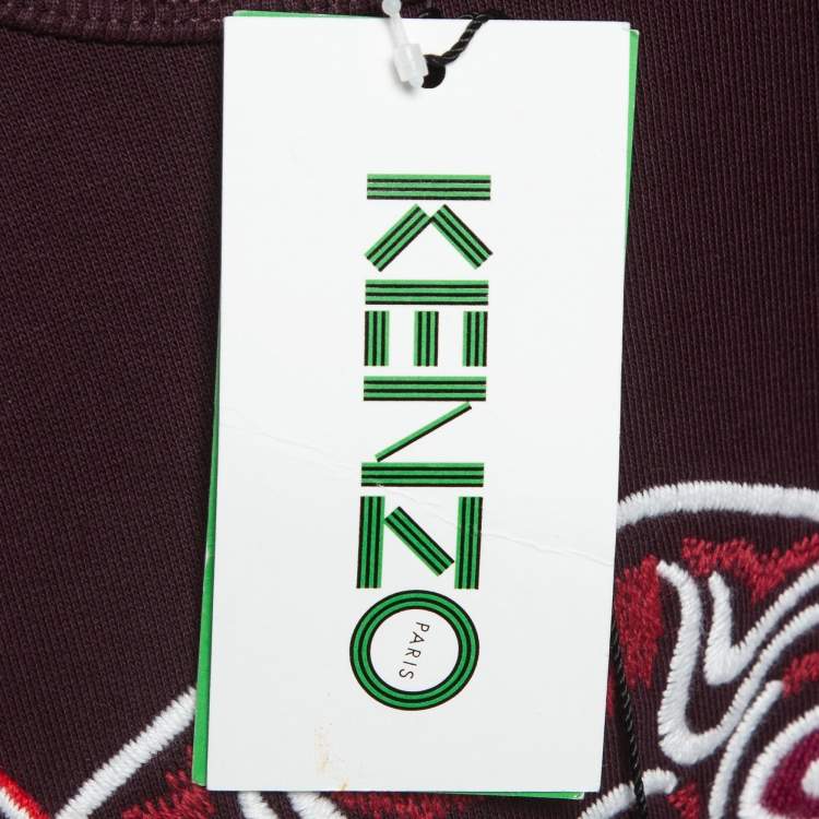 Pre Owned Kenzo Burgundy Logo Tiger Embroidered Cotton Sweatshirt XS