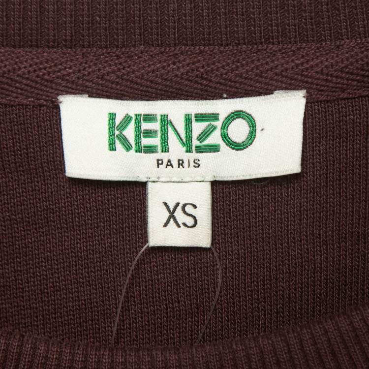 Pre Owned Kenzo Burgundy Logo Tiger Embroidered Cotton Sweatshirt XS
