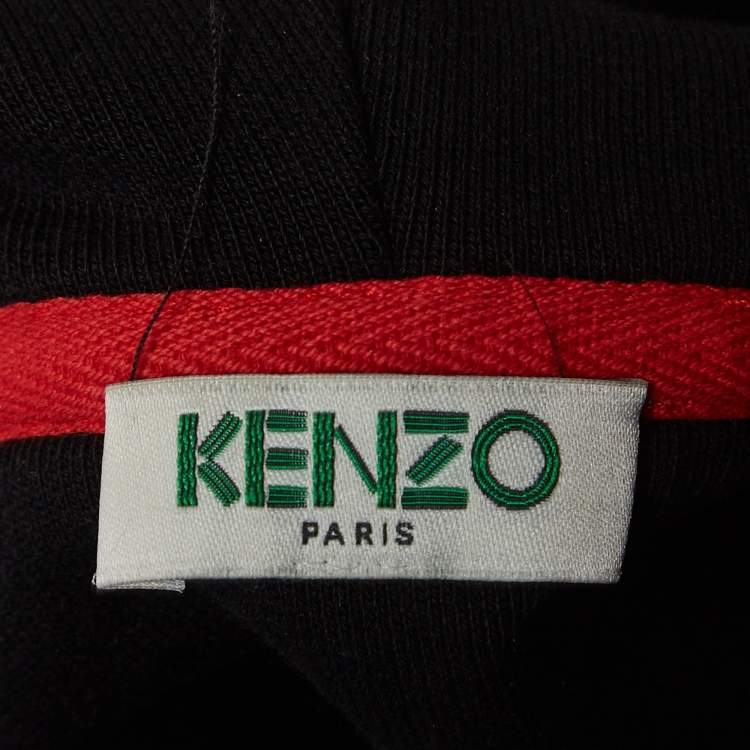 Pre Owned Kenzo Black Tiger Embroidered Cotton knit Hoodie M