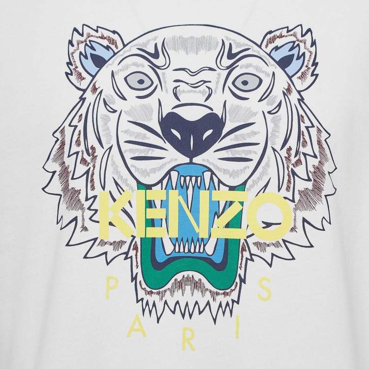 Pre Owned Kenzo White Logo Print Cotton Crew Neck T-Shirt XL