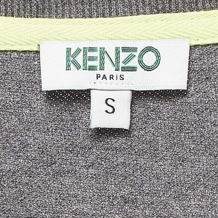 Pre Owned Kenzo Grey/Neon Yellow Cotton Pique Pocket Detail Round Neck T-Shirt S