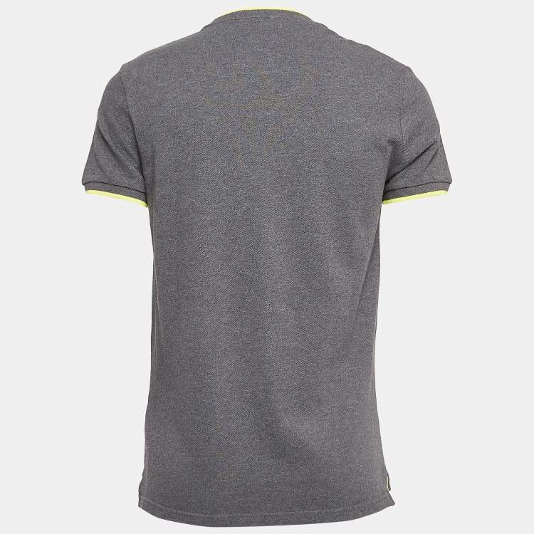 Pre Owned Kenzo Grey/Neon Yellow Cotton Pique Pocket Detail Round Neck T-Shirt S