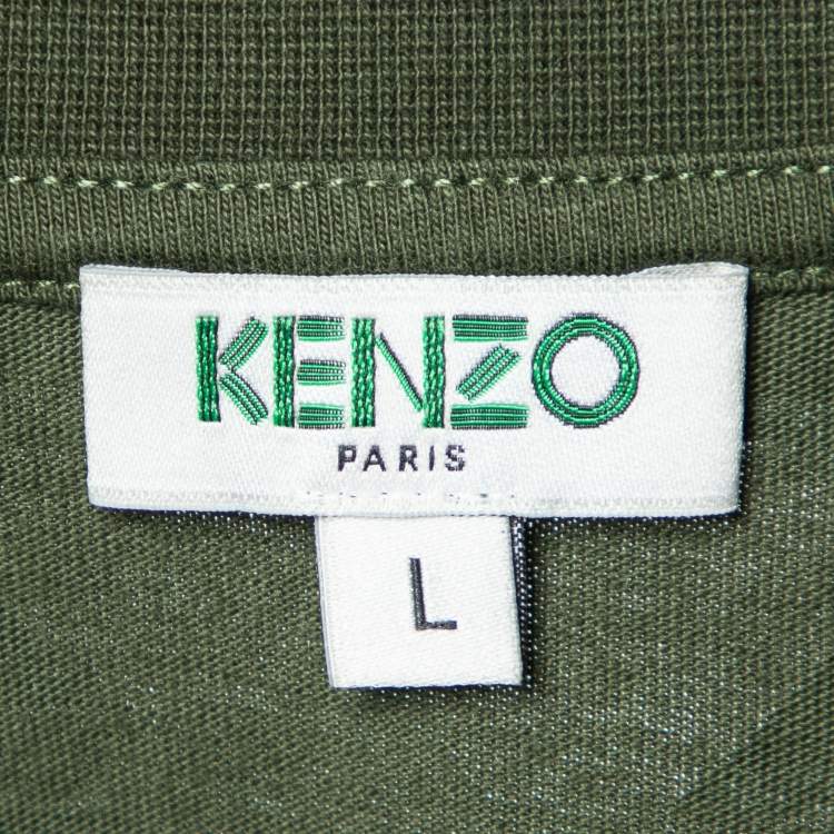 مملوكة مسبقًا Kenzo Dark Green Geometric Tiger Print Crew Neck T-Shirt L
