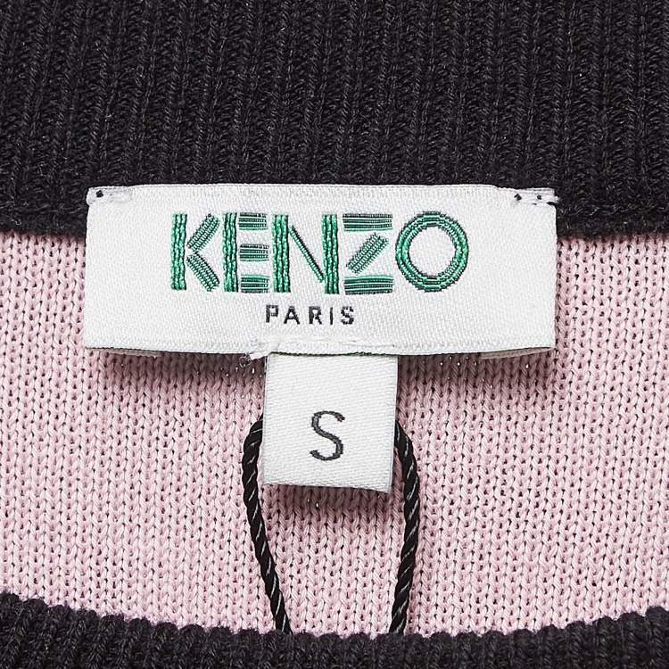 Pre Owned Kenzo Black Spaced Out Intarsia Knit Crew Neck Sweatshirt S
