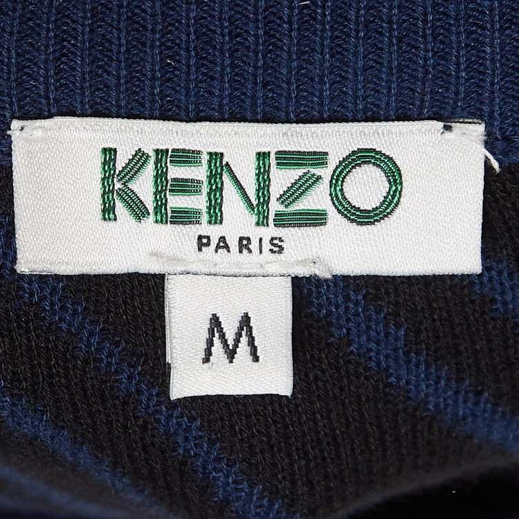 Pre Owned Kenzo Navy Blue Logo Intarsia Knit Crew Neck Sweatshirt M