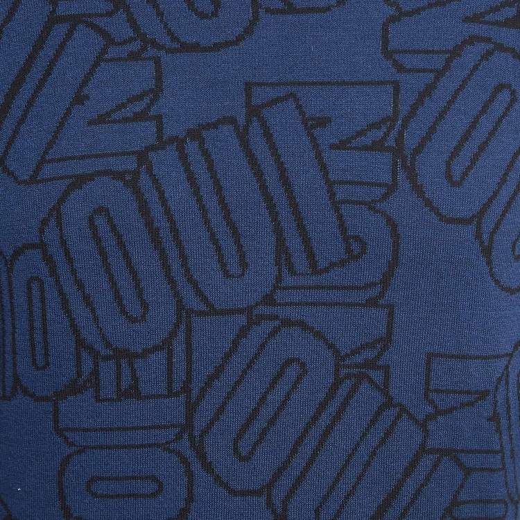 Pre Owned Kenzo Navy Blue Logo Intarsia Knit Crew Neck Sweatshirt M