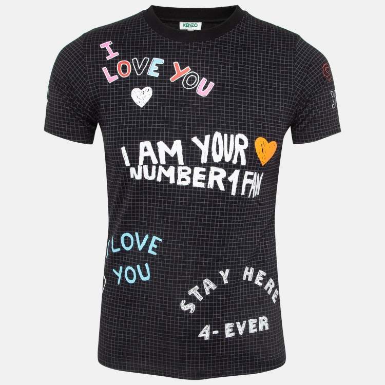 Pre Owned Kenzo Black ‘i Love You' Fan Sign Cotton Crew Neck T-shirt XS