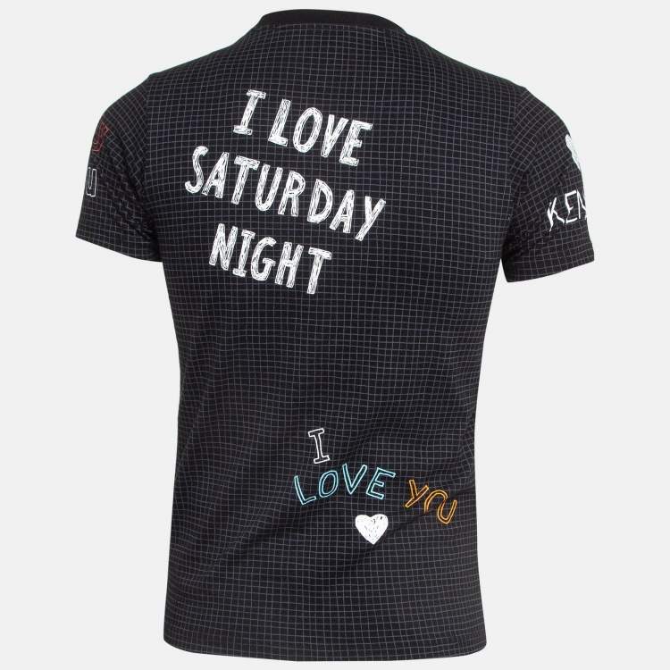 Pre Owned Kenzo Black ‘i Love You' Fan Sign Cotton Crew Neck T-shirt XS
