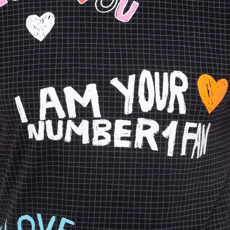 Pre Owned Kenzo Black ‘i Love You' Fan Sign Cotton Crew Neck T-shirt XS