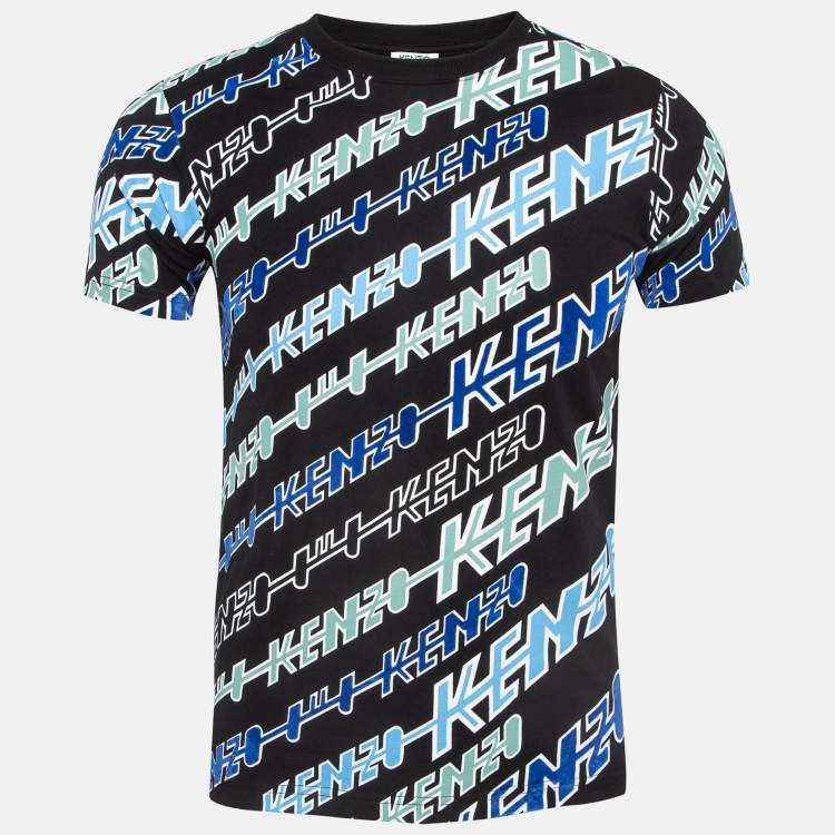 Pre Owned Kenzo Black Logo Graphic Print Cotton Crew Neck T-Shirt XS