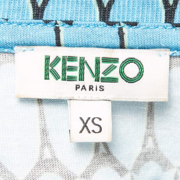 Pre Owned Kenzo Blue Printed Cotton Crew Neck Short Sleeve T-Shirt XS