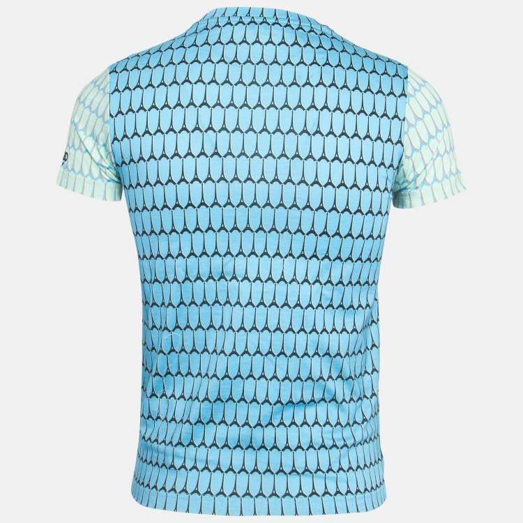 Pre Owned Kenzo Blue Printed Cotton Crew Neck Short Sleeve T-Shirt XS