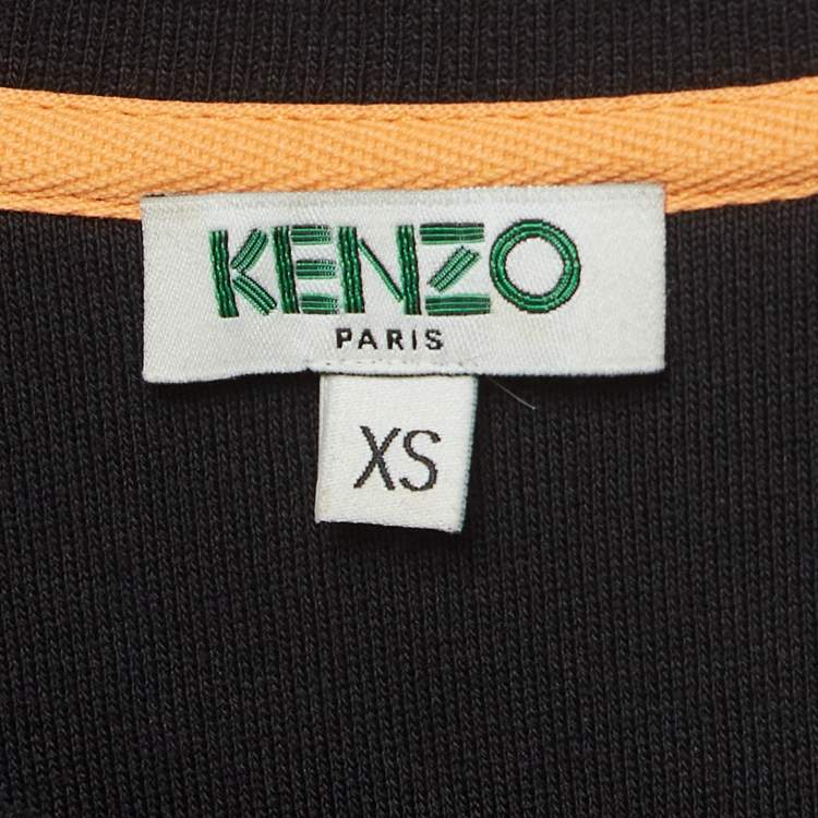 Pre Owned Kenzo Black Eiffel Embroidered Cotton Knit Crew Neck Sweatshirt XS