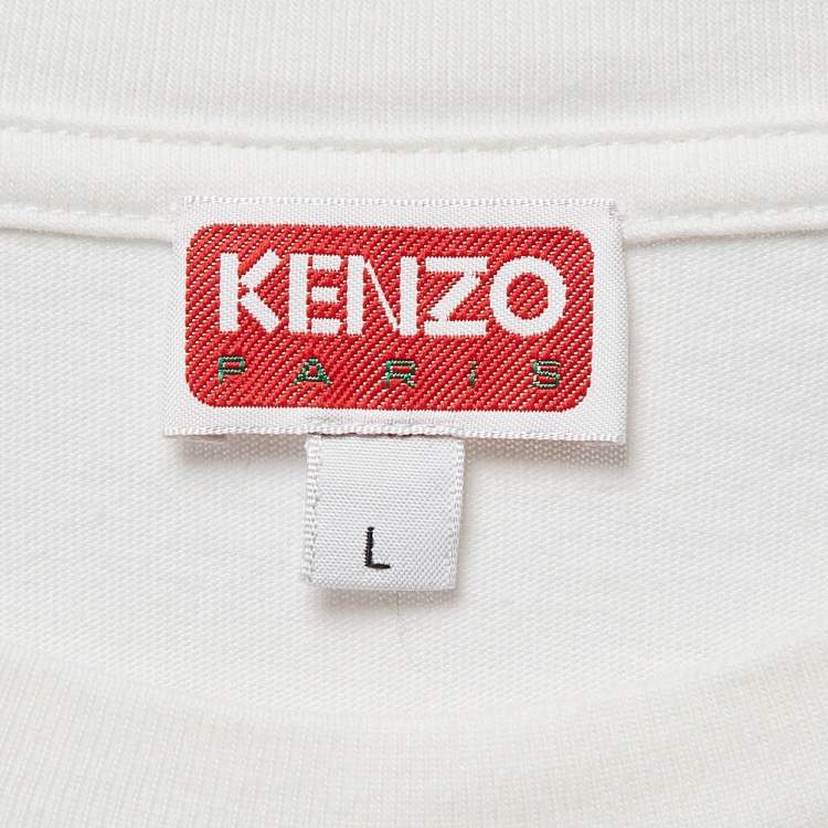 Pre Owned Kenzo White  Eiffel Tower Embroidered Cotton T-Shirt L