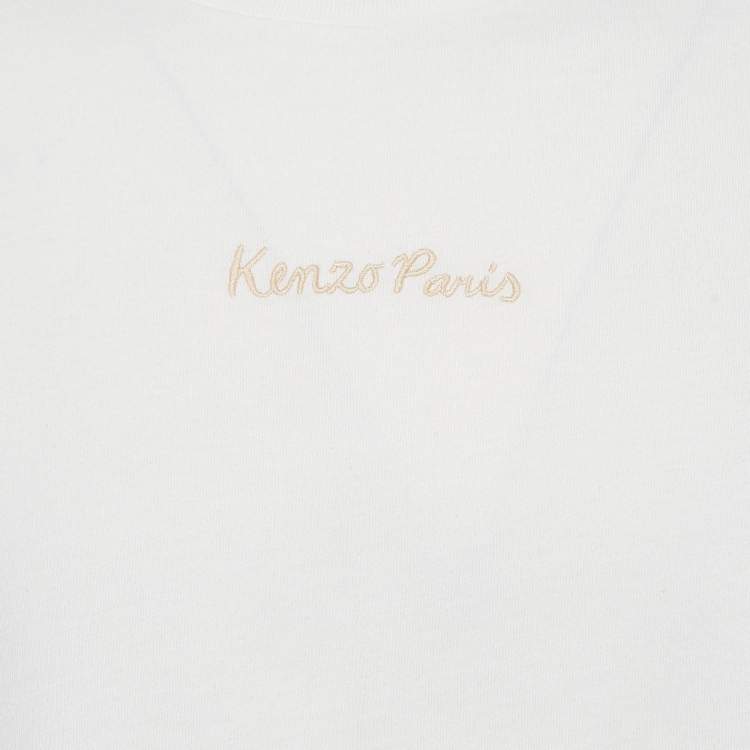 Pre Owned Kenzo White  Eiffel Tower Embroidered Cotton T-Shirt L