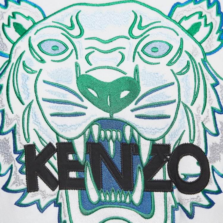 Pre Owned Kenzo White Logo Tiger Embroidered Cotton Sweatshirt S